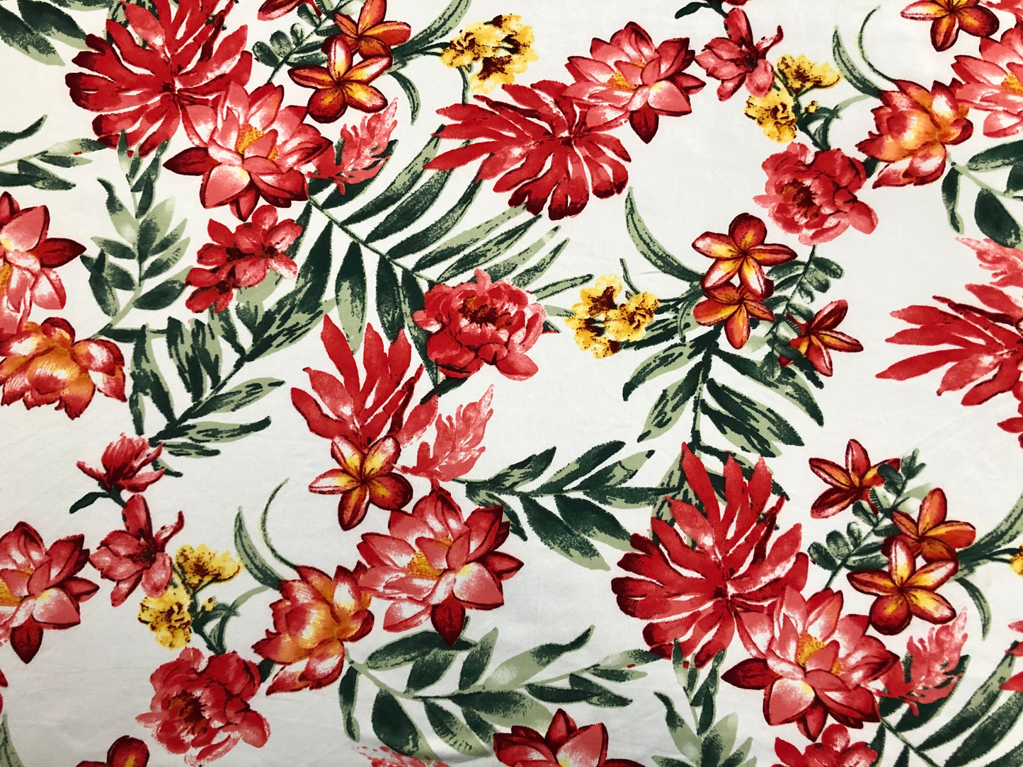 Ivory Red Green Yellow Flowers DTY Double Brushed Jersey Print Fabric