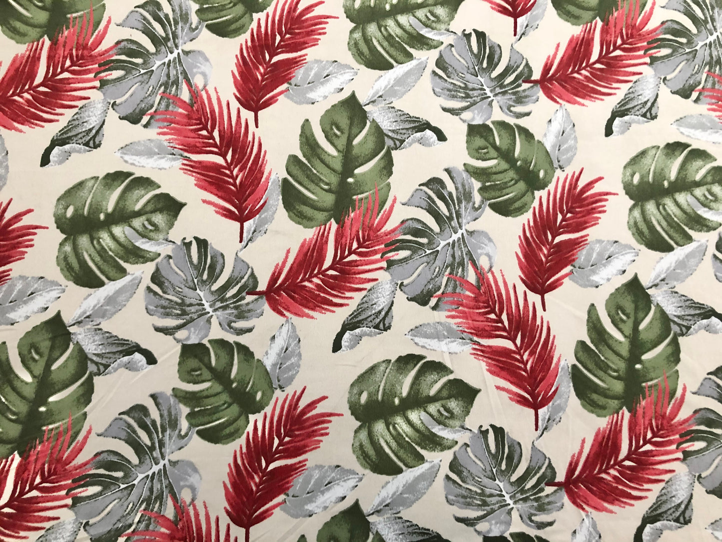 DTY Brushed Fabric-Vanilla Red Green Silver Palms-DTYBPR257-Sold by the Yard-Jersey Fabric