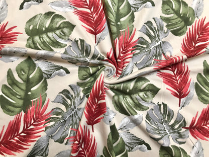 DTY Brushed Fabric-Vanilla Red Green Silver Palms-DTYBPR257-Sold by the Yard-Jersey Fabric