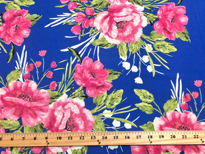 Bullet Knit Printed Fabric-Royal Blue Red Carnations-BPR227-Sold by the Yard
