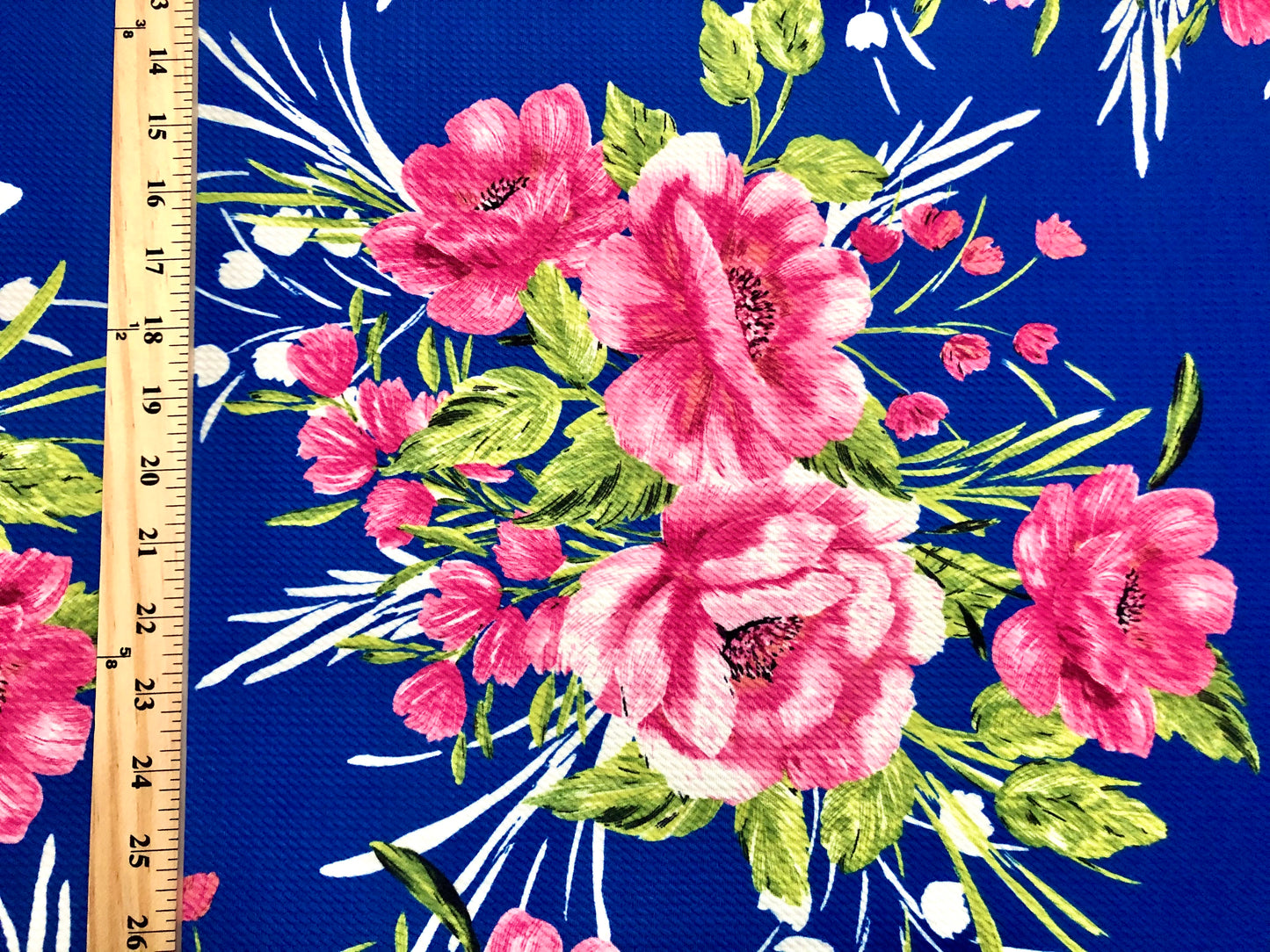 Bullet Knit Printed Fabric-Royal Blue Red Carnations-BPR227-Sold by the Yard
