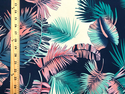 Bullet Knit Printed Fabric-Navy Blue Ivory Lavender Palms-BPR230-Sold by the Yard