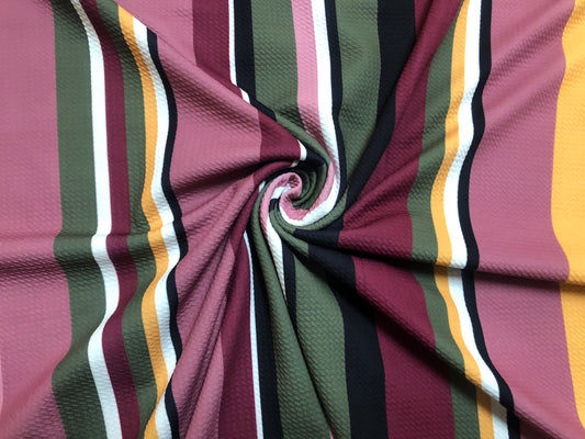 Bullet knit Printed Fabric-Mauve Olive Black Stripes-BPR221-Sold by the Yard-Bulk Available