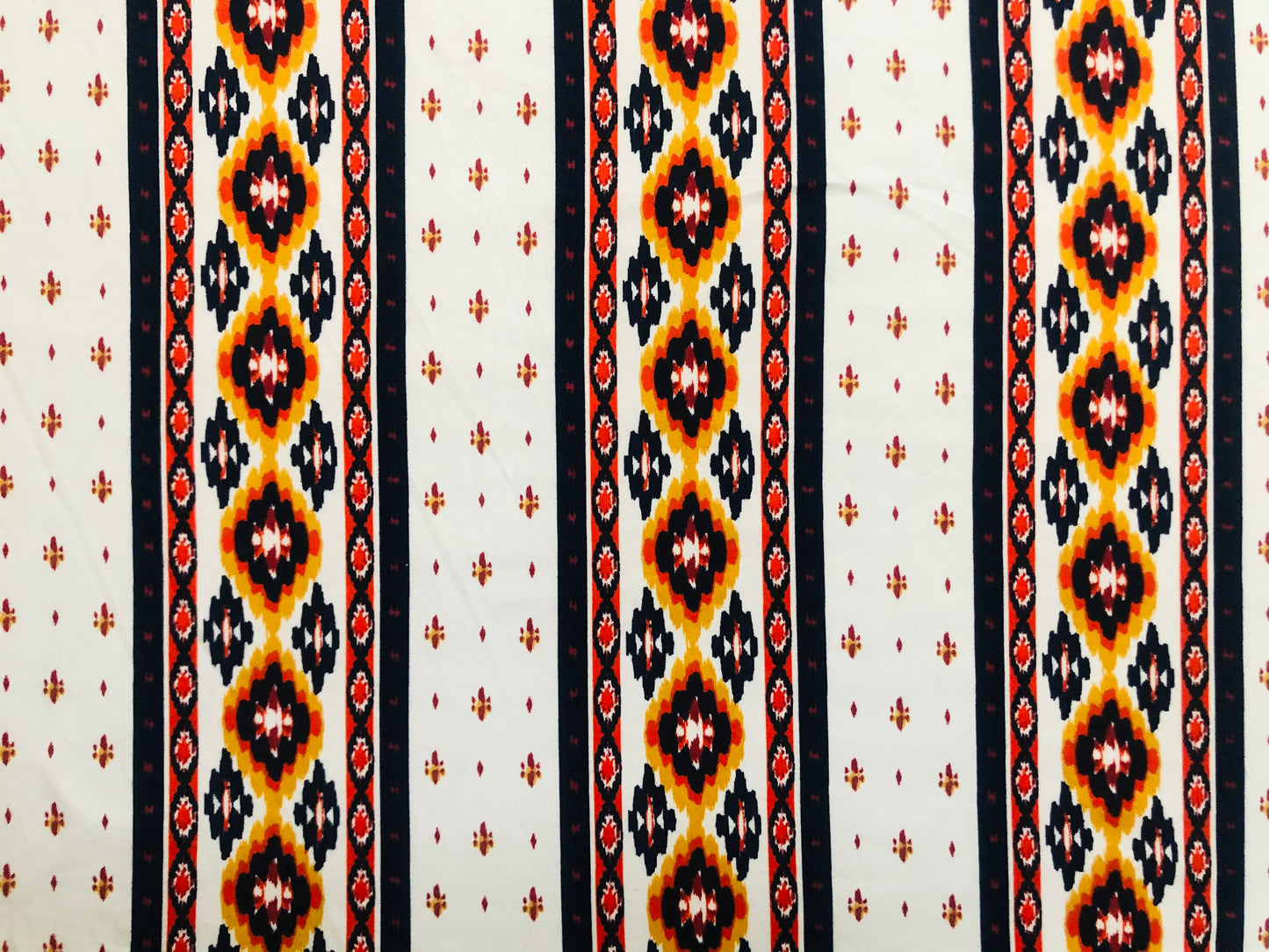 Ivory Red Blue Azteca Stripes DTY Double Brushed Jersey Print Fabric