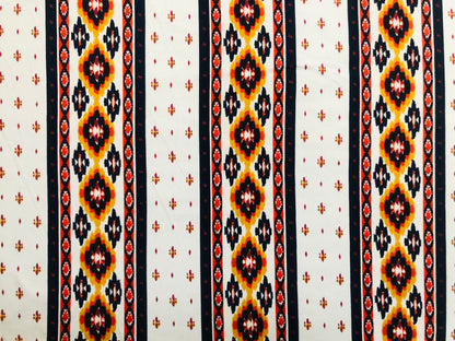 Ivory Red Blue Azteca Stripes DTY Double Brushed Jersey Print Fabric