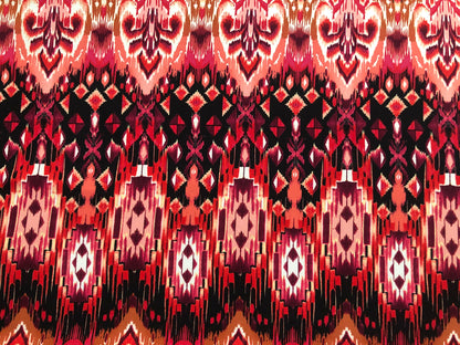 Red Orange Mauve Tribal DTY Double Brushed Jersey Print Fabric