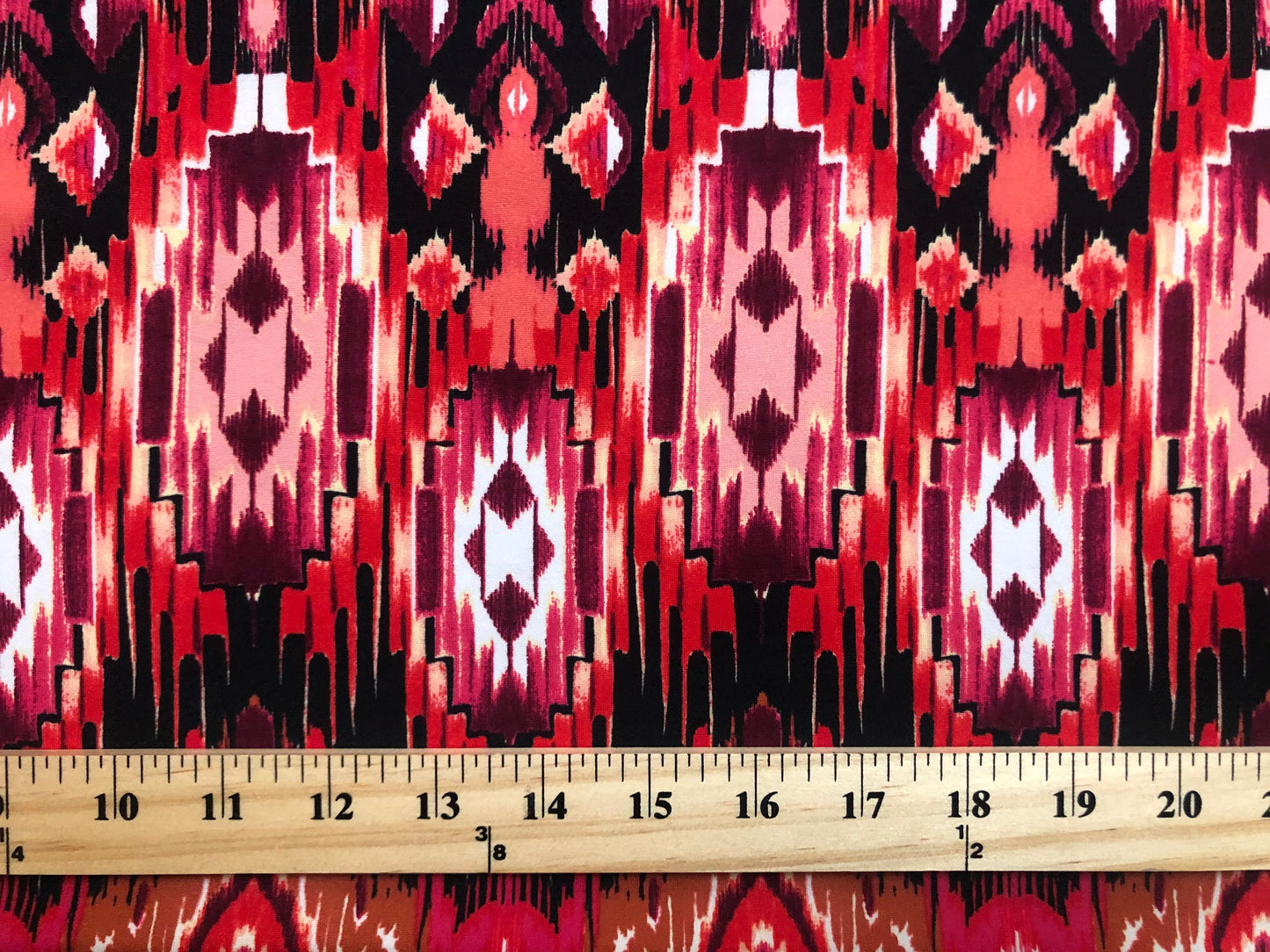 Red Orange Mauve Tribal DTY Double Brushed Jersey Print Fabric