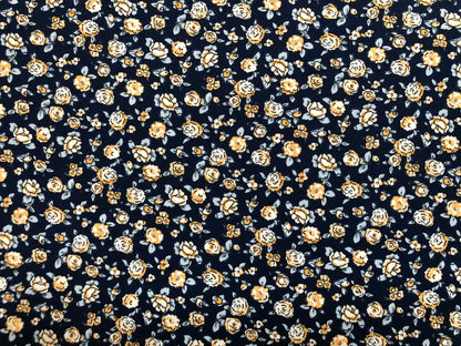 DTY Brushed Fabric-Navy Blue Rust Carnations-DTYBPR296-Sold by the Yard-Jersey Fabric