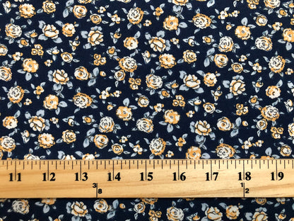 DTY Brushed Fabric-Navy Blue Rust Carnations-DTYBPR296-Sold by the Yard-Jersey Fabric