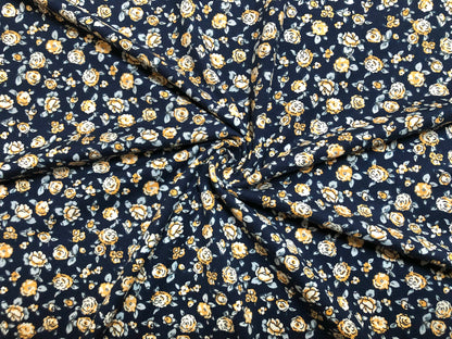 DTY Brushed Fabric-Navy Blue Rust Carnations-DTYBPR296-Sold by the Yard-Jersey Fabric