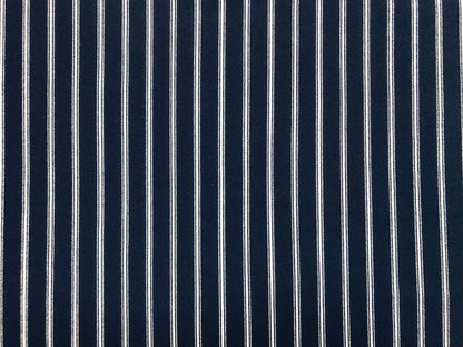 Navy Blue Double White Stripes Liverpool Print Fabric