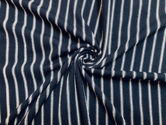 Navy Blue Double White Stripes Liverpool Print Fabric