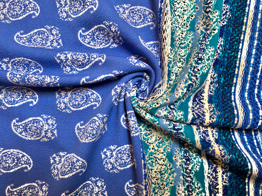 Blue Teal White Bandana Paisleys Liverpool Print Fabric