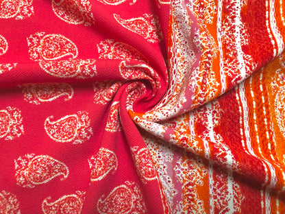 Liverpool Knit Printed Fabric-Raspberry Orange Bandana-LVPR233-Sold by the Yard-Apparel Fabric