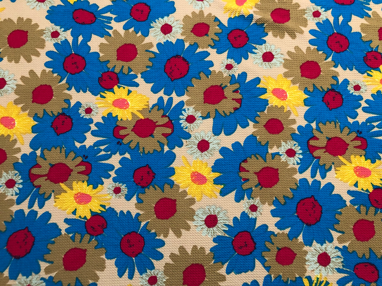 Bullet Knit Printed Fabric-Blue Brown Sunflowers-BPR243-Sold by the Yard