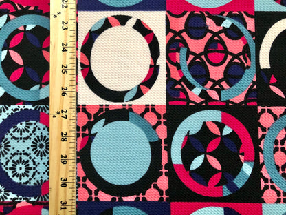 Bullet Knit Printed Fabric-Raspberry Purple Blue Black Geometric-BPR246-Sold by the Yard