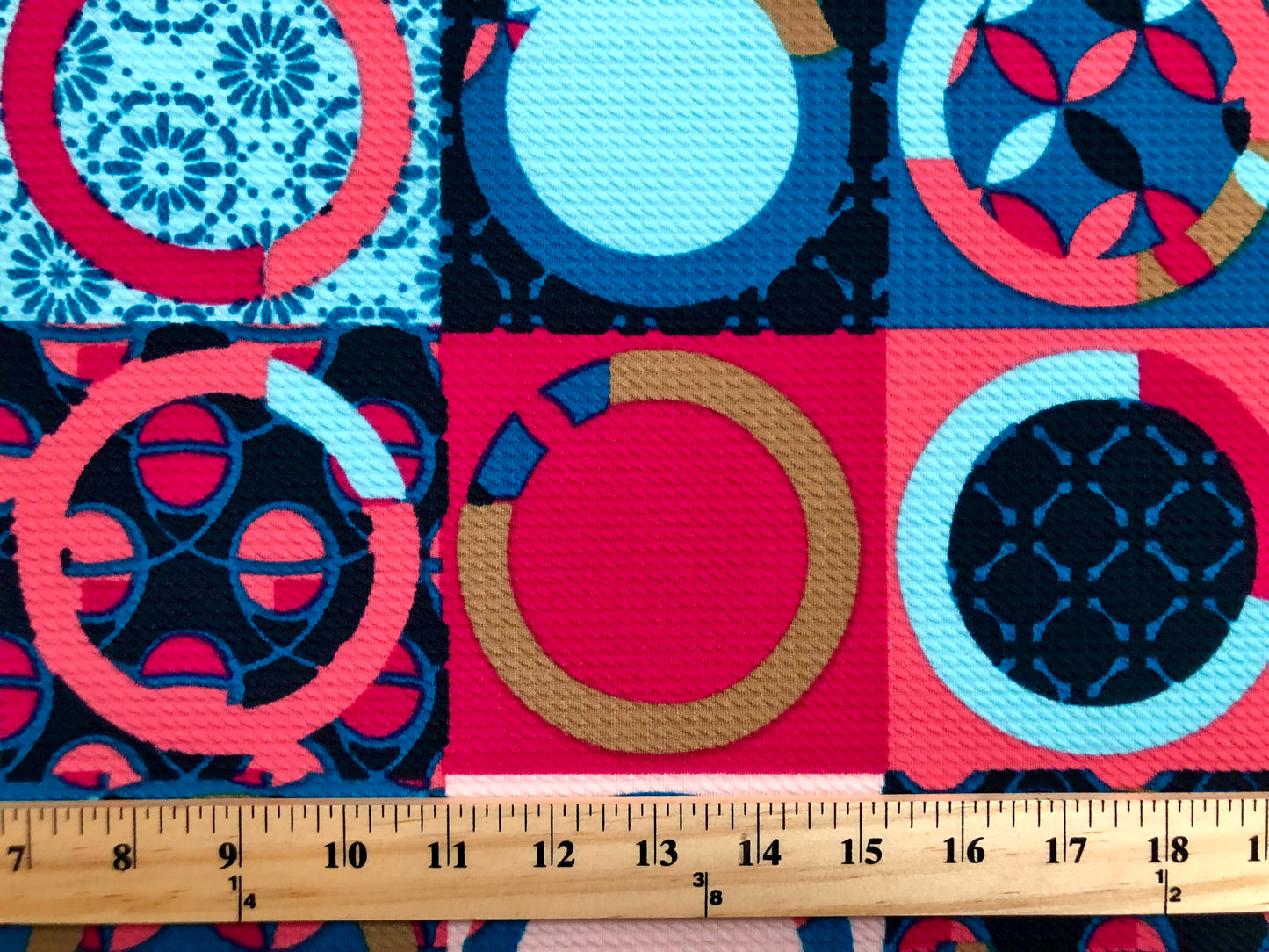 Bullet Knit Printed Fabric-Turquoise Pink Geometric-BPR247-Sold by the Yard