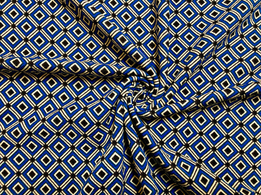 Royal Blue White Diamonds Matrix Liverpool Print Fabric