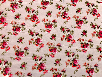 Pink Maroon Olive Small Roses DTY Double Brushed Jersey Print Fabric