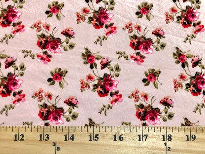 Pink Maroon Olive Small Roses DTY Double Brushed Jersey Print Fabric