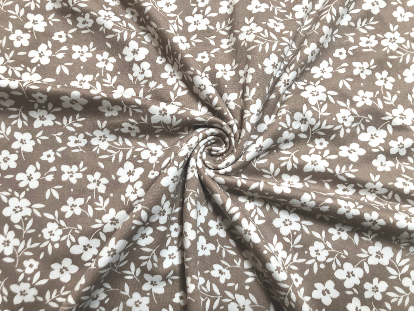 Sand White Flowers DTY Double Brushed Jersey Print Fabric