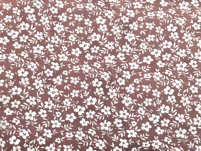 Mauve White Flowers DTY Double Brushed Jersey Print Fabric