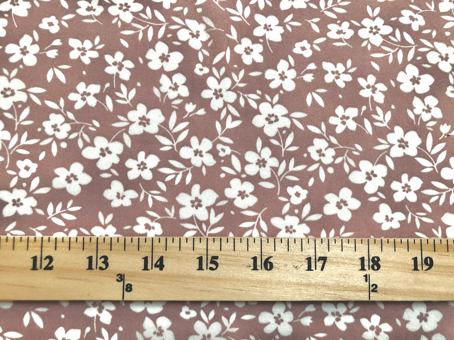 Mauve White Flowers DTY Double Brushed Jersey Print Fabric