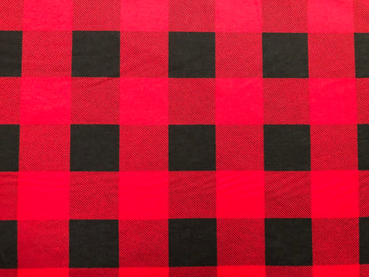 Red Black 2"Plaid French Terry Print Fabric