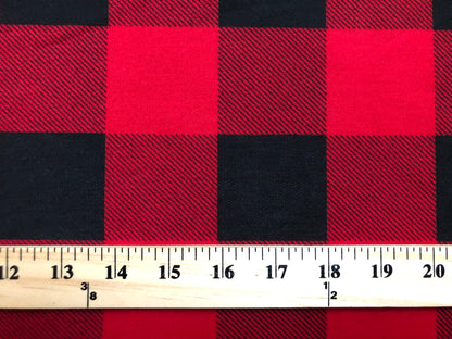 Red Black 2"Plaid French Terry Print Fabric