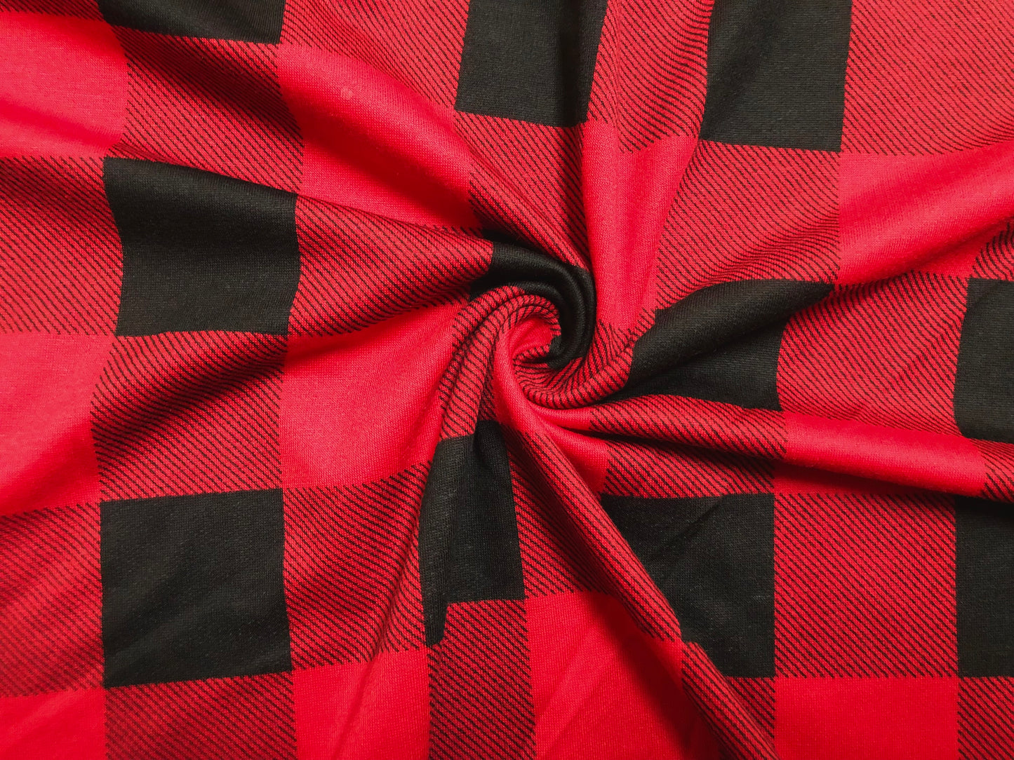 Red Black 2"Plaid French Terry Print Fabric