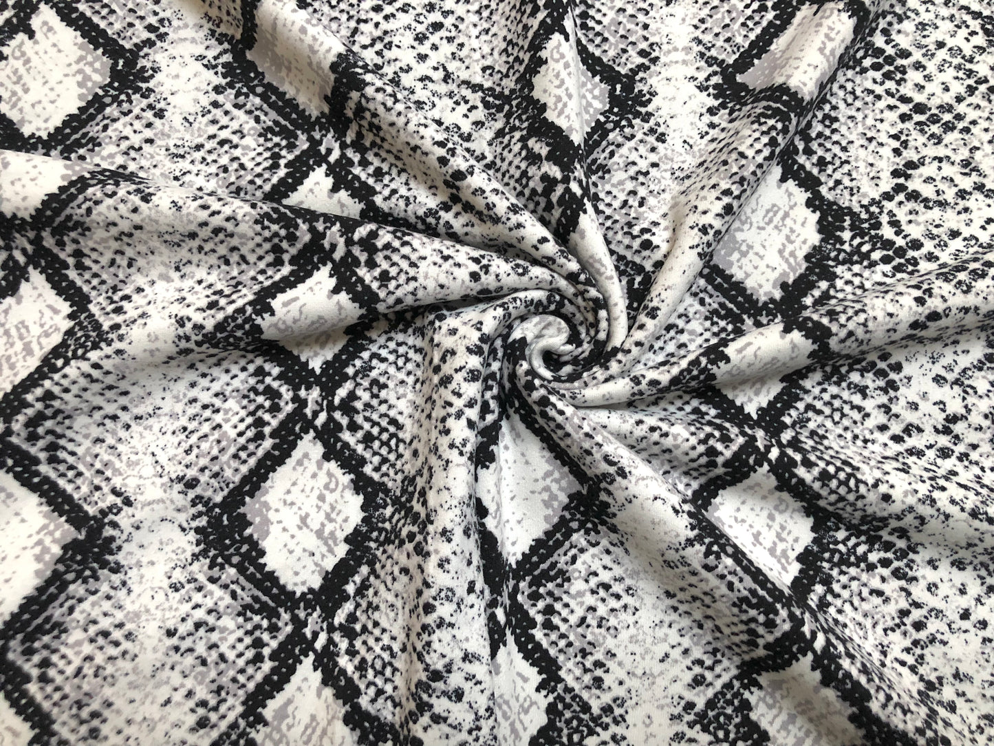 White Black Silver Snake DTY Double Brushed Jersey Print Fabric