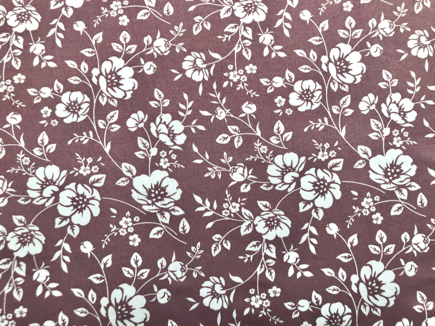 DTY Brushed Fabric-Mauve White Flowers-DTYBPR332-Sold by the Yard-Jersey Fabric