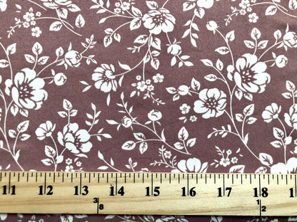 DTY Brushed Fabric-Mauve White Flowers-DTYBPR332-Sold by the Yard-Jersey Fabric