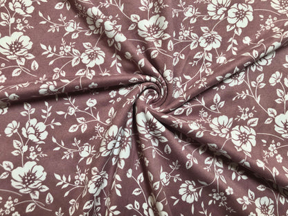 DTY Brushed Fabric-Mauve White Flowers-DTYBPR332-Sold by the Yard-Jersey Fabric