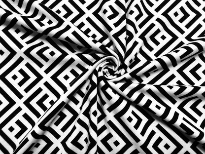 White Black Geometric Arrows DTY Double Brushed Jersey Print Fabric