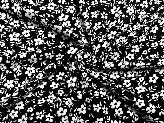 DTY Brushed Fabric-Black White Flowers-DTYBPR320-Sold by the Yard-Jersey Fabric