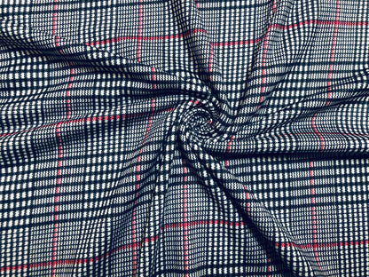 White Black Red Plaid DTY Double Brushed Jersey Print Fabric