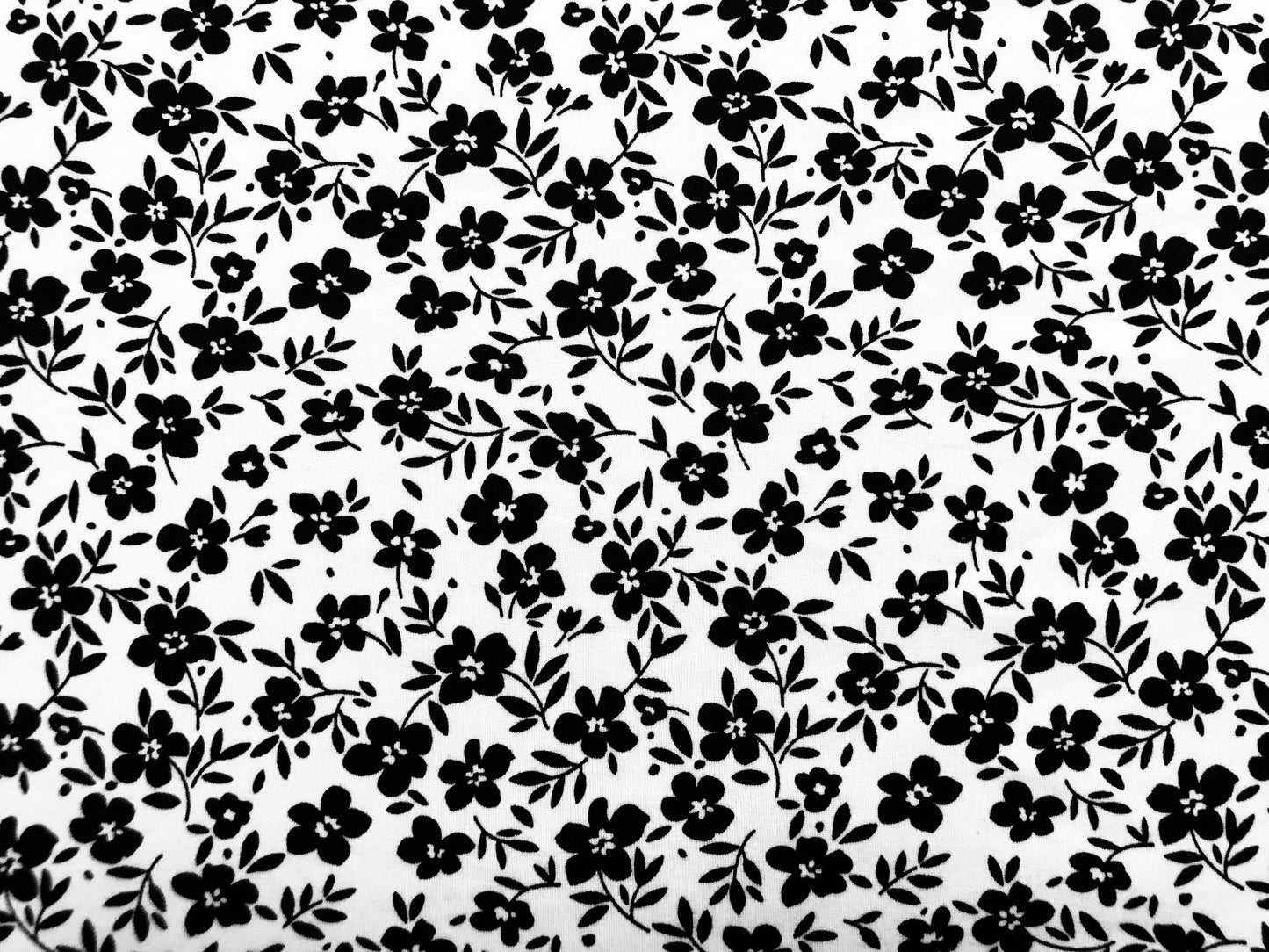 White Black Flowers DTY Double Brushed Jersey Print Fabric