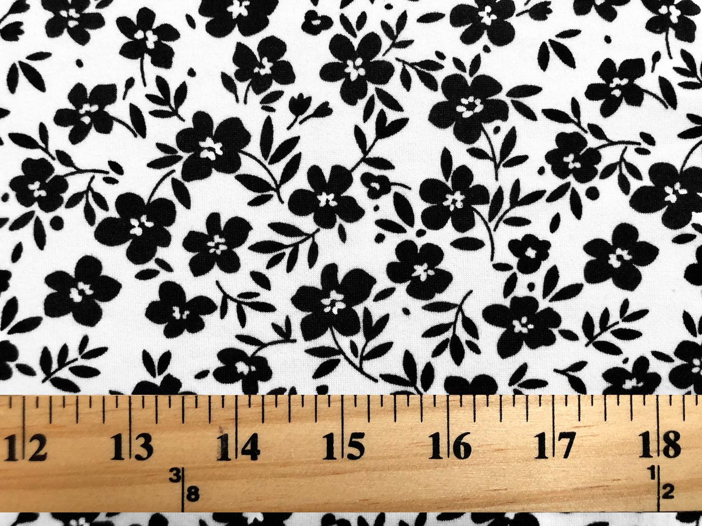 White Black Flowers DTY Double Brushed Jersey Print Fabric