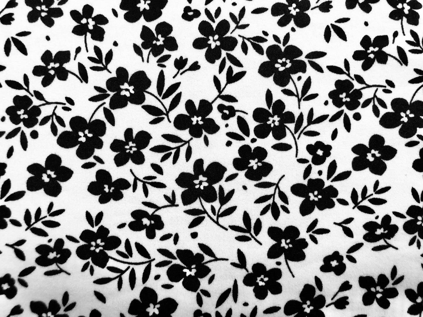 White Black Flowers DTY Double Brushed Jersey Print Fabric