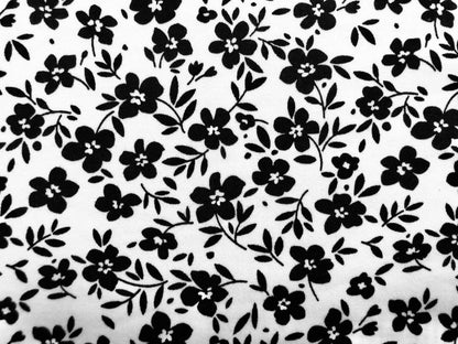 White Black Flowers DTY Double Brushed Jersey Print Fabric