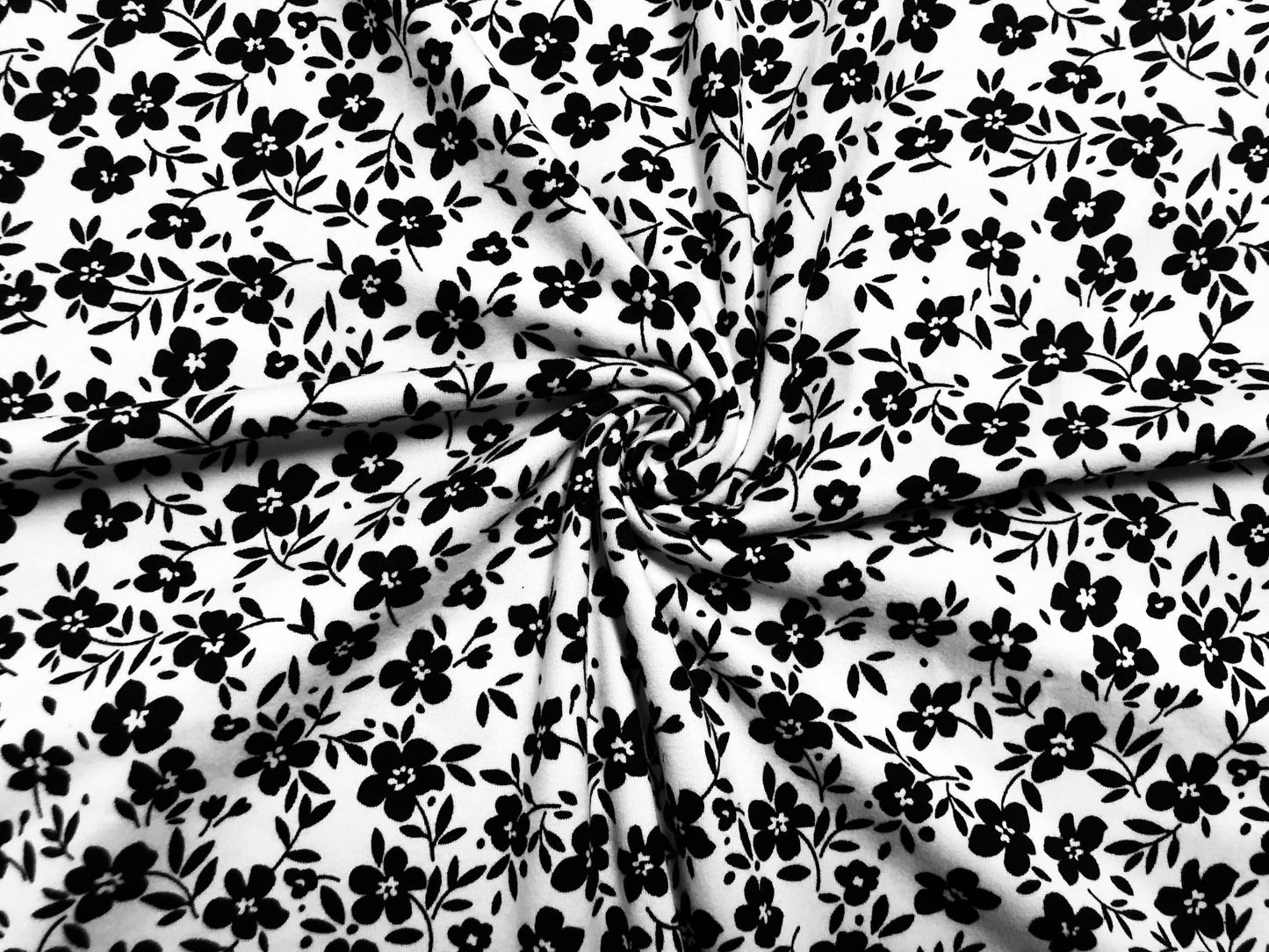 White Black Flowers DTY Double Brushed Jersey Print Fabric