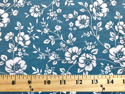 Denim Blue White Flowers DTY Double Brushed Jersey Print Fabric