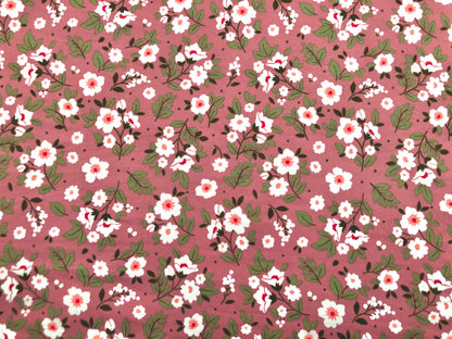 DTY Brushed Fabric-Mauve White Pink Flowers-DTYBPR325-Sold by the Yard-Jersey Fabric