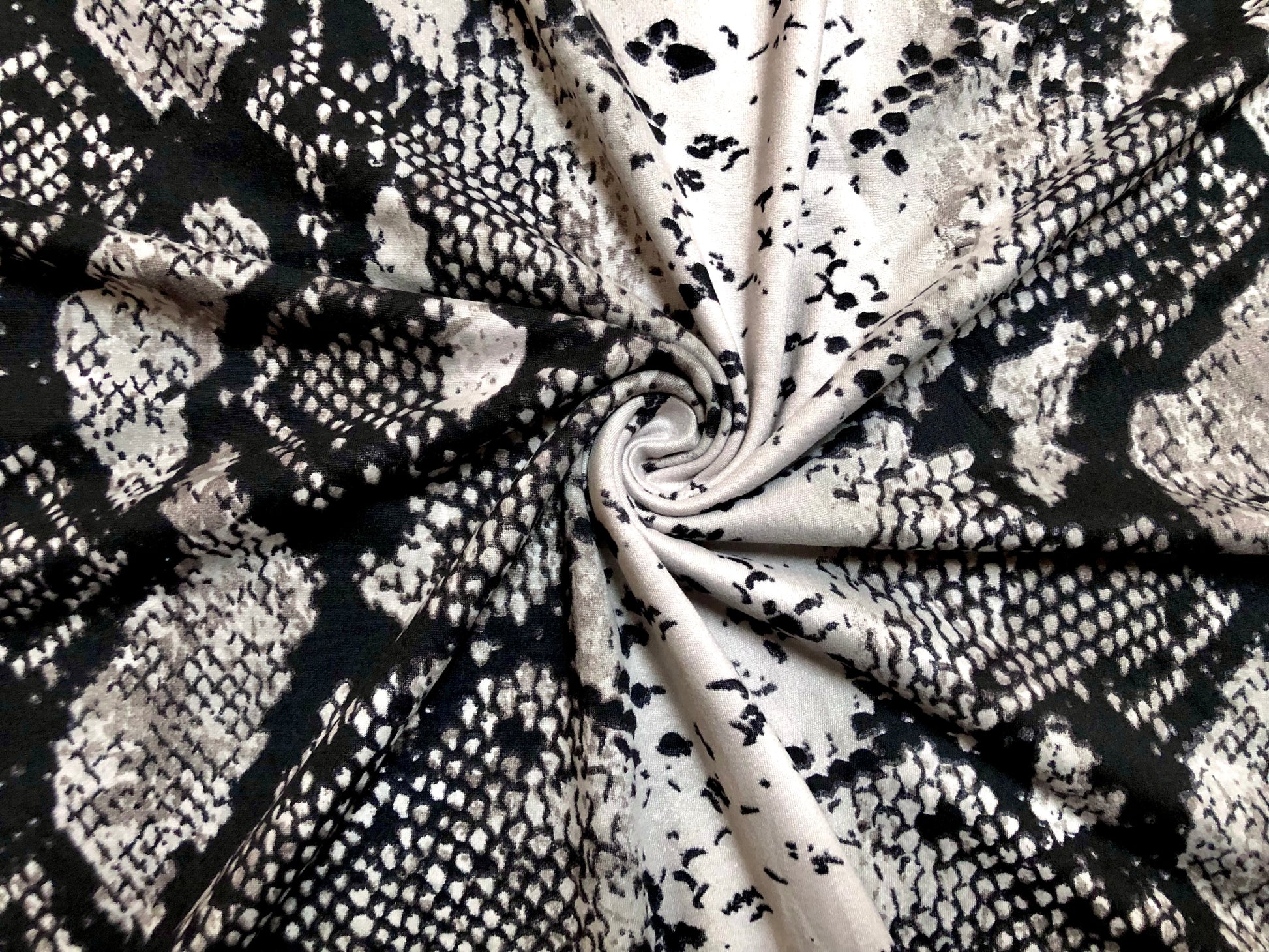 DTY Brushed Knit Fabric – Gray & Black Python Stripe – 4-Way Stretch ...