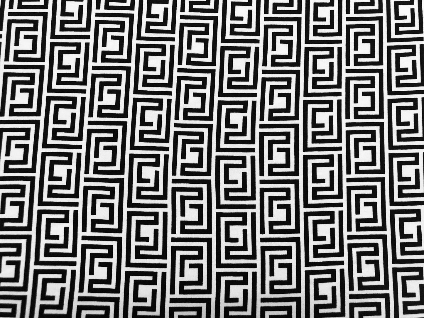 White Black Geometrical Lines DTY Double Brushed Jersey Print Fabric