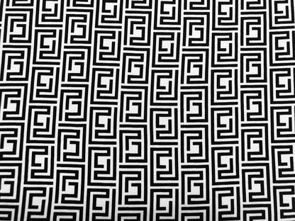 White Black Geometrical Lines DTY Double Brushed Jersey Print Fabric