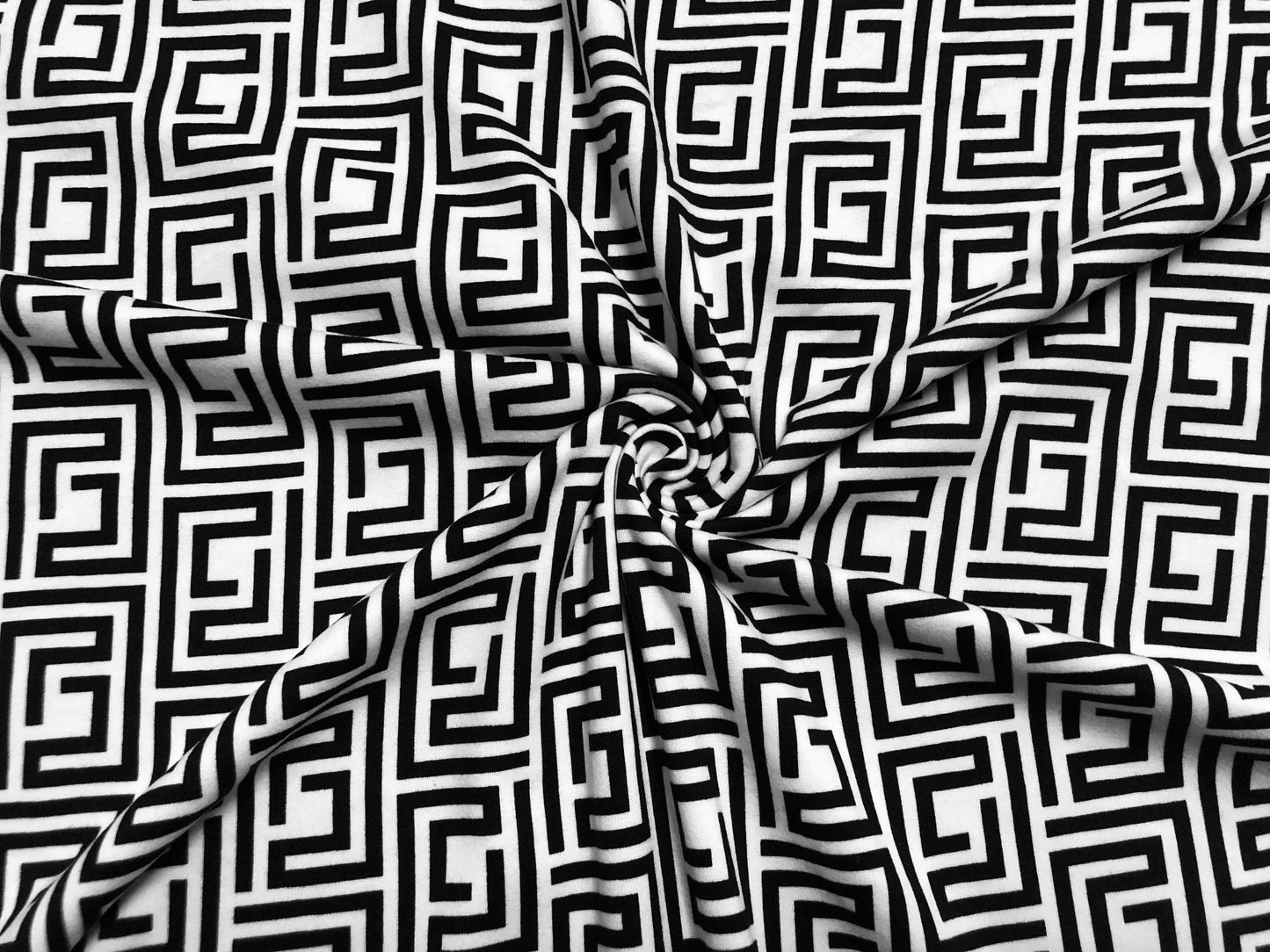 White Black Geometrical Lines DTY Double Brushed Jersey Print Fabric