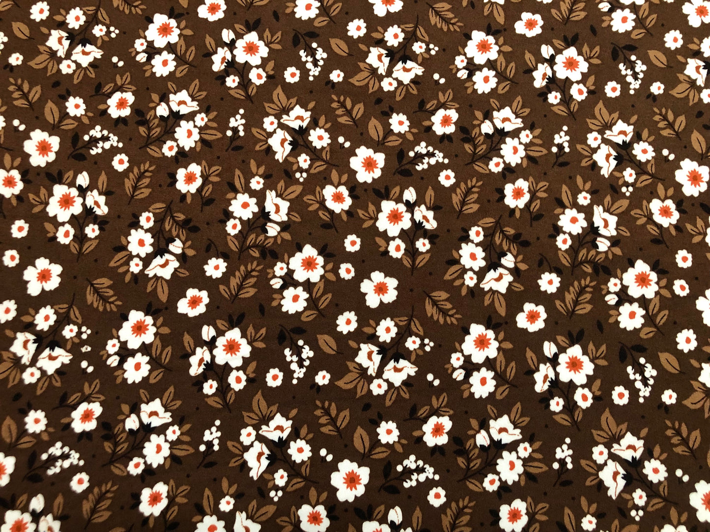 DTY Brushed Fabric-Brown Brick White Flowers-DTYBPR344-Sold by the Yard-Jersey Fabric