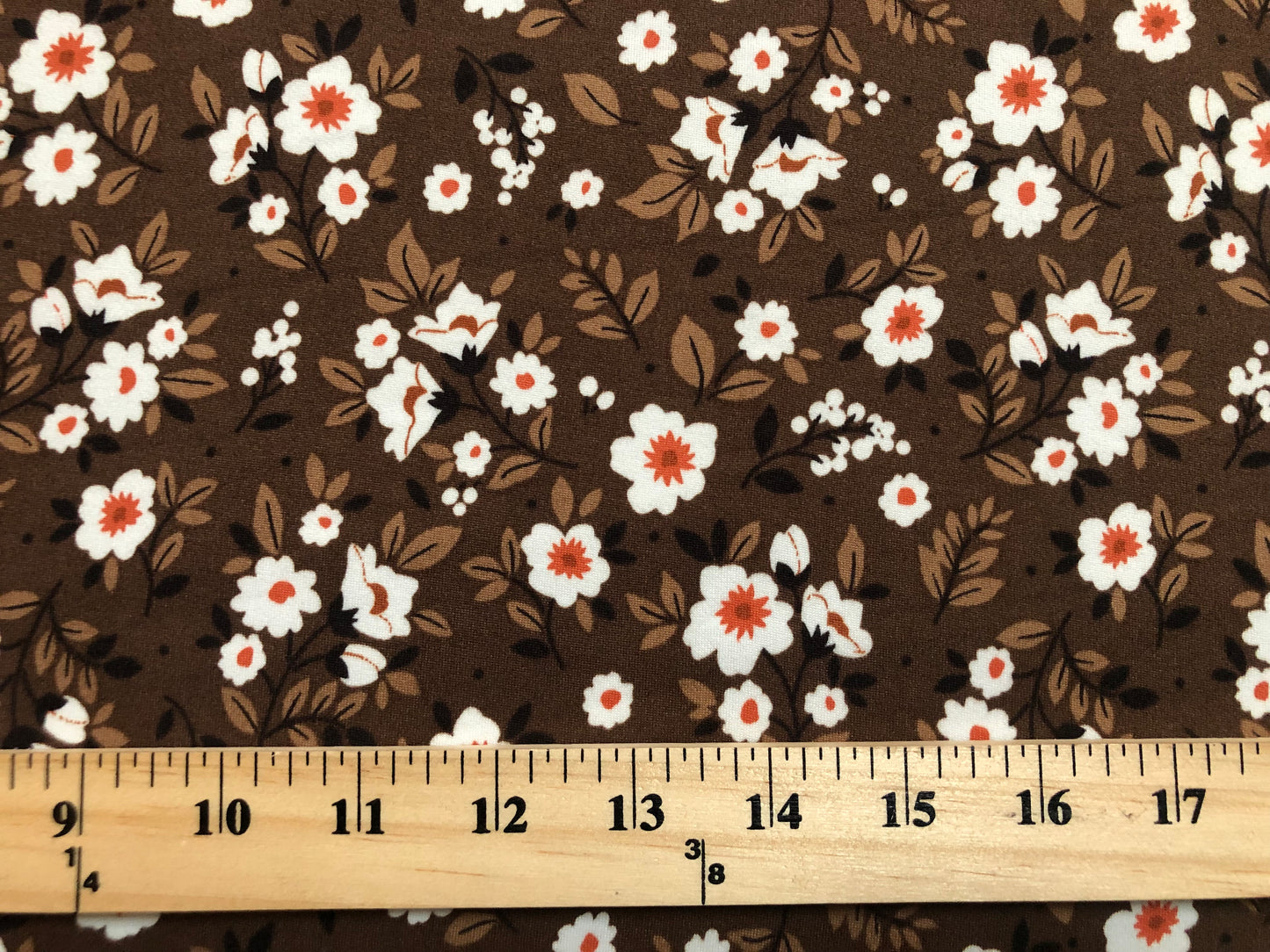 DTY Brushed Fabric-Brown Brick White Flowers-DTYBPR344-Sold by the Yard-Jersey Fabric